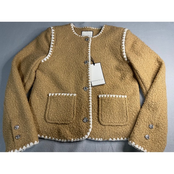 Bagatelle Collection Jackets & Blazers - Bagatelle Collection Tan Boucle Whipstitch Jacket Silver Knot Buttons 85636 XS